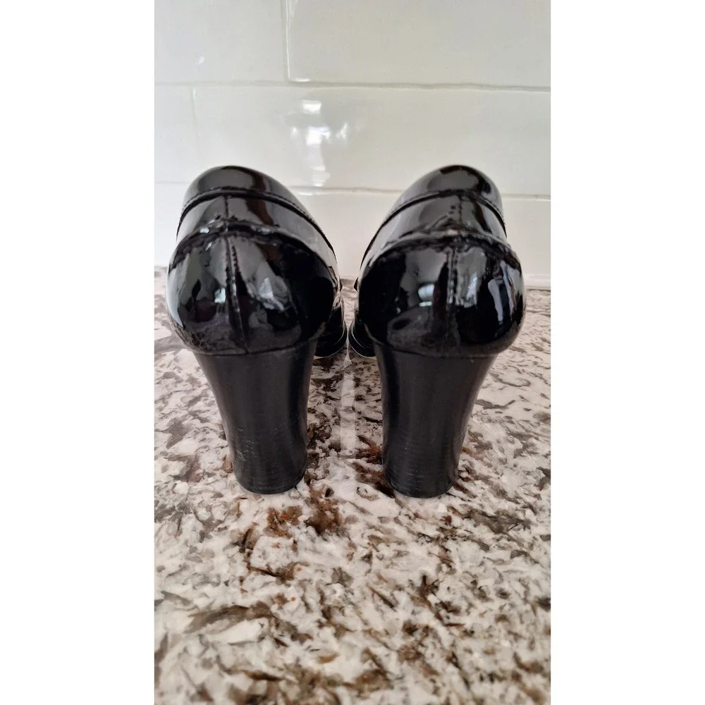 Michael Michael Kors Black Patent Leather Penny Loafer Block Heel Pumps Mens 7M